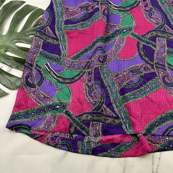 Gianna Womens Vintage 90s Midi Skirt Size 12 Purple Pink Paisley Pleated Satin - Picture 10 of 10